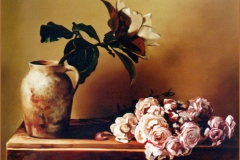 Magnolia y rosas II. Óleo sobre lienzo